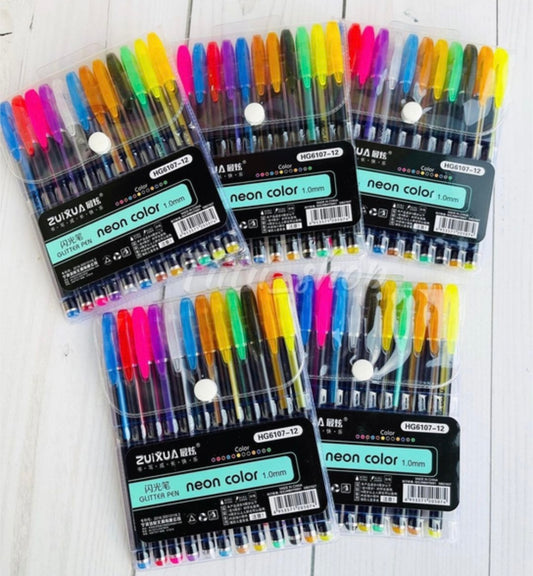 Neon Color Glitter Pen (Set of 12 Pcs)