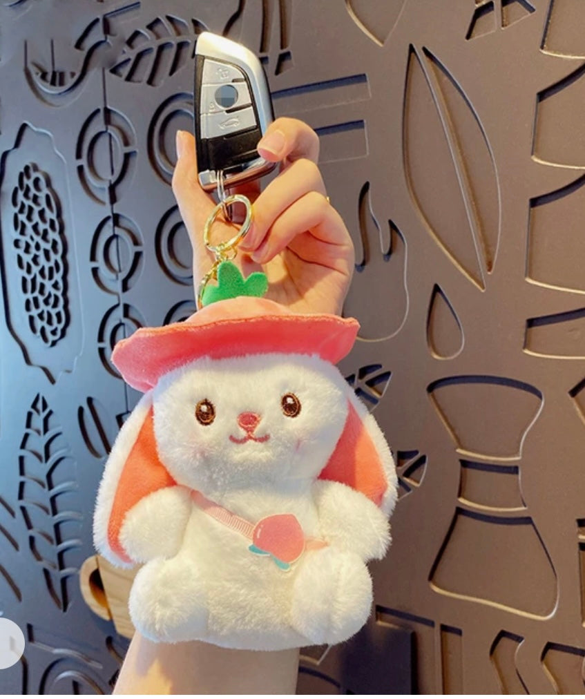 Rabbit Hat Plush Keychain