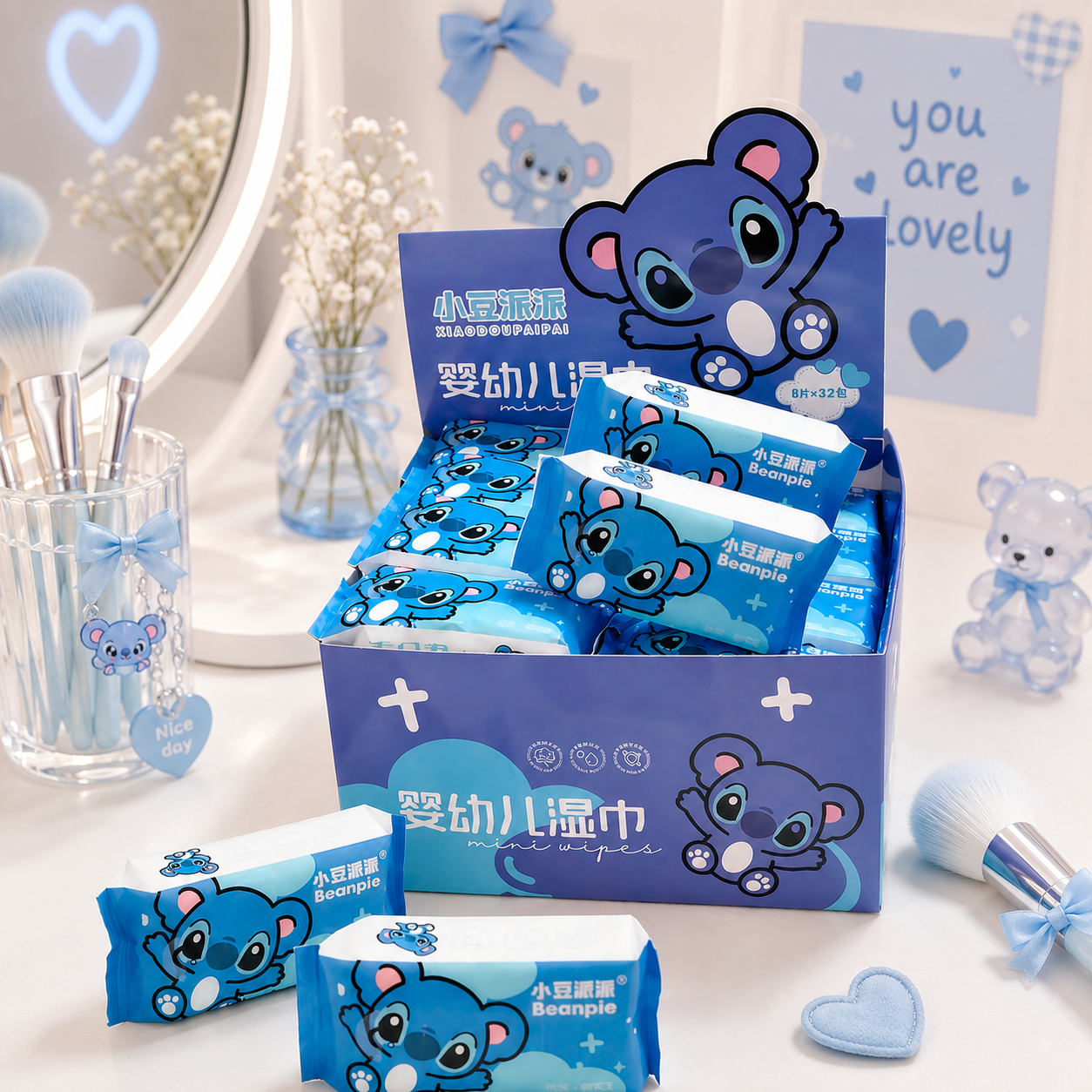 Kawaii Mini Wet Wipes Pack | Pocket/Travel Friendly (8 Pcs)