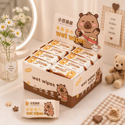 Kawaii Mini Wet Wipes Pack | Pocket/Travel Friendly (8 Pcs)