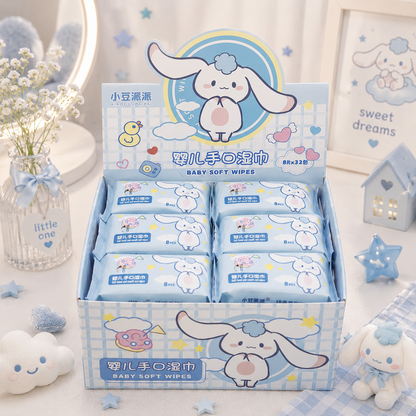 Kawaii Mini Wet Wipes Pack | Pocket/Travel Friendly (8 Pcs)