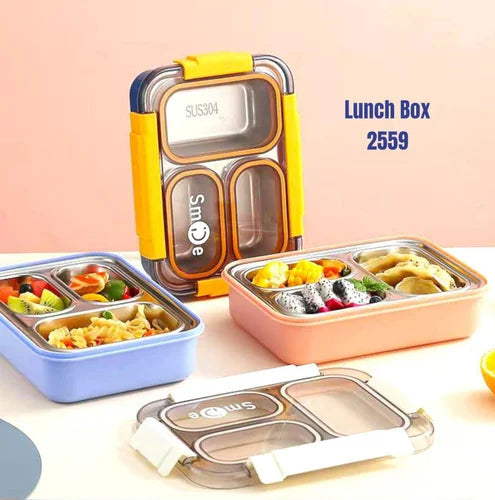 Smile Stainless Steel 3 Compartment Lunch Box