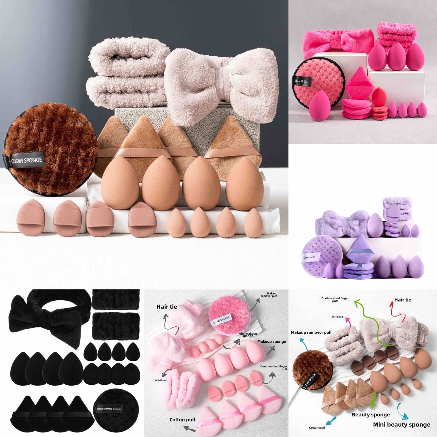 All in one Makeup Sponges & Headband Set (20 Pcs)