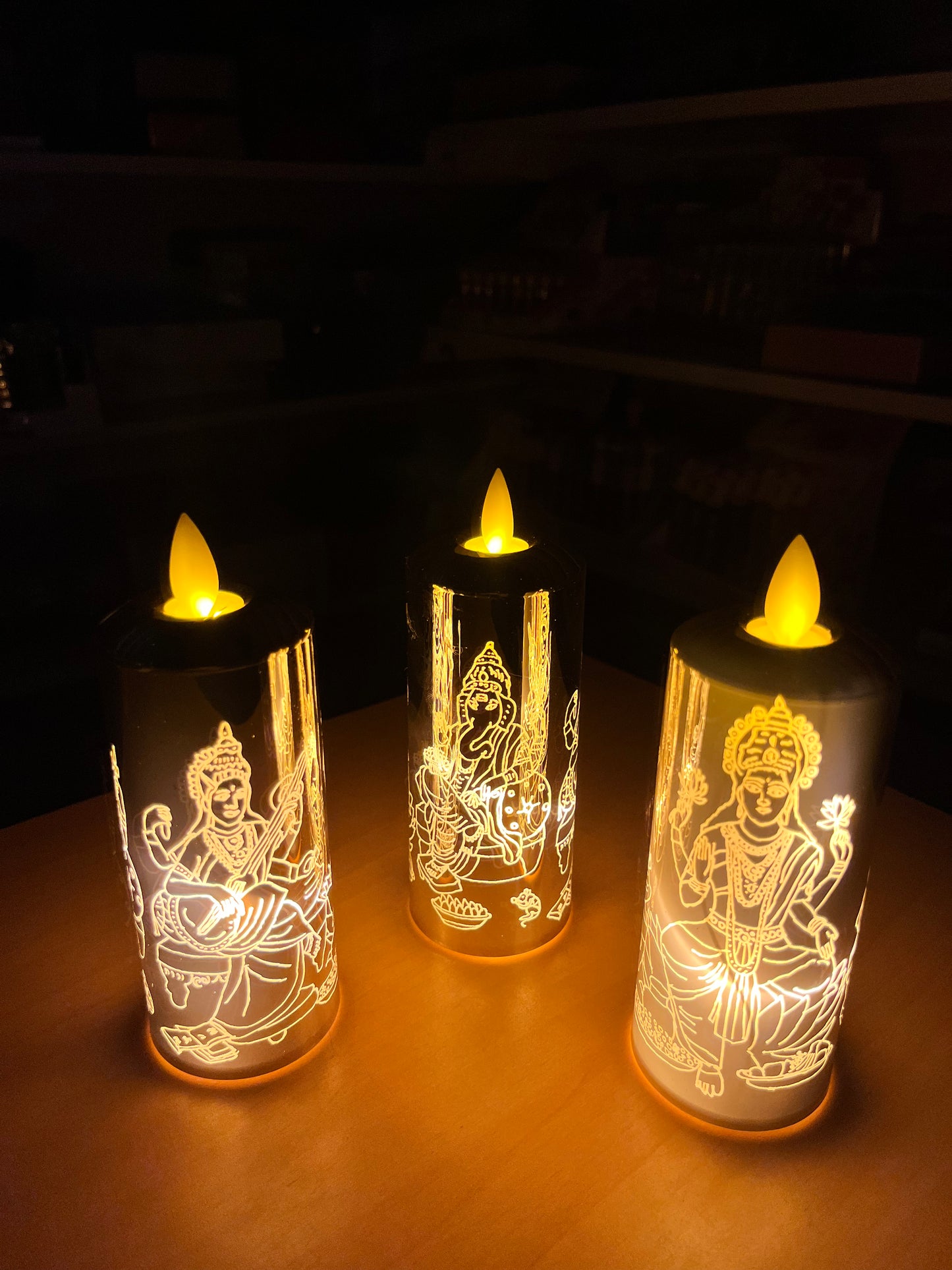 Devotional LED Moving Flame Candle/Laxmi Ganesh Saraswati