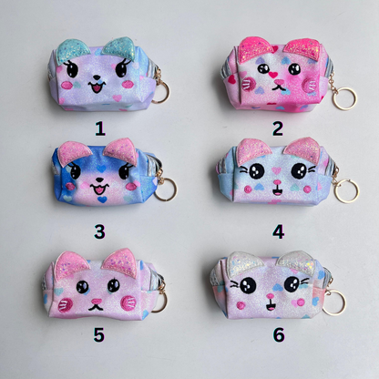 Cat Glittery Pouch Keychain