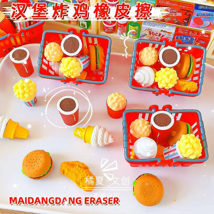 Fast Food Basket Erasers Set - 6 Pcs