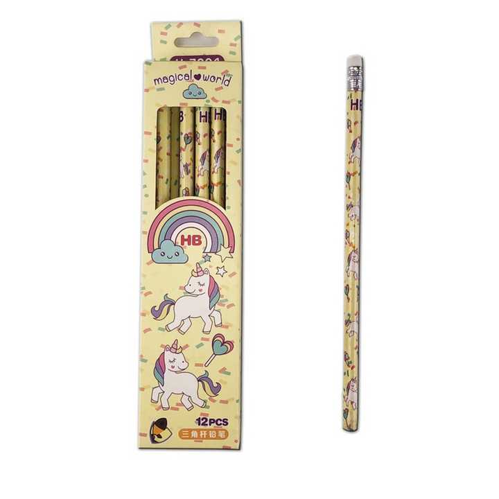 Magical Unicorn Triangle HB Pencil Set – 12 Pcs