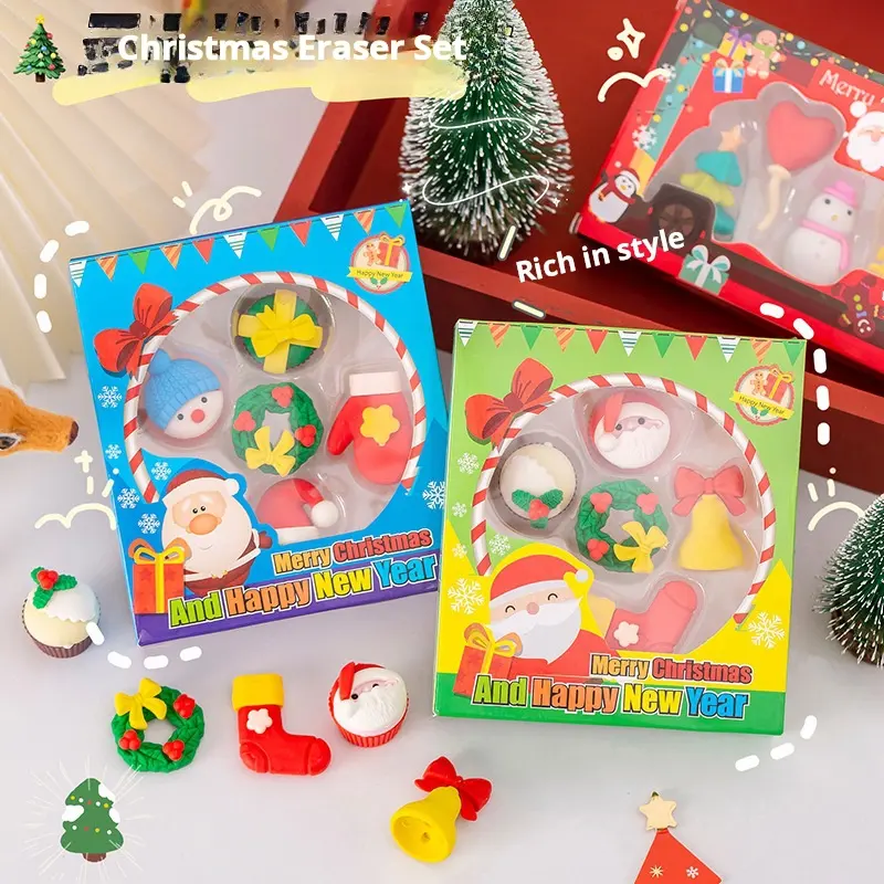Christmas Theme Erasers Gift Pack - 5 Pcs