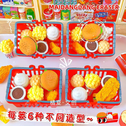 Fast Food Basket Erasers Set - 6 Pcs