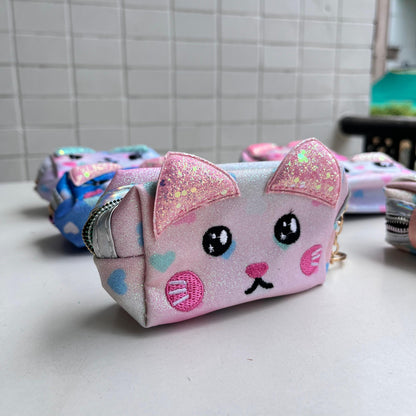 Cat Glittery Pouch Keychain