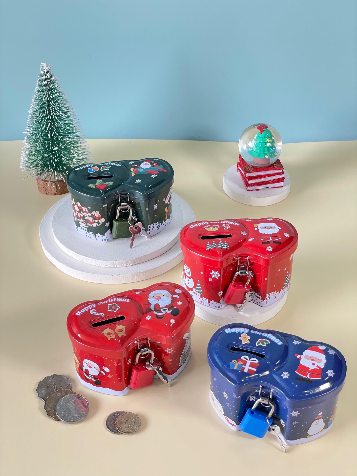 Christmas Dual Heart Piggy Bank