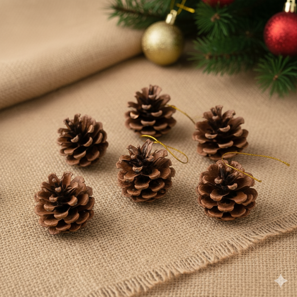 XMAS Decor Pine Cones Ornaments Set - 6Pcs