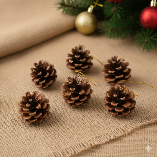 XMAS Decor Pine Cones Ornaments Set - 6Pcs