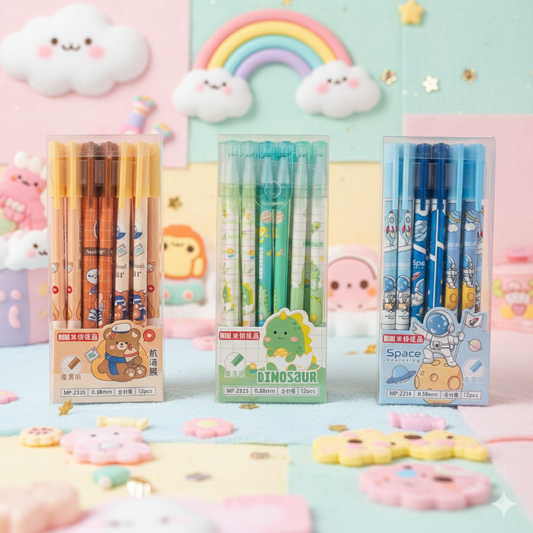 Character Erasable Pens Set of 12 Pcs