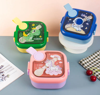 Cute Steel Insulated Bento Box/ Kids Lunch Box with Scissors & Spoon