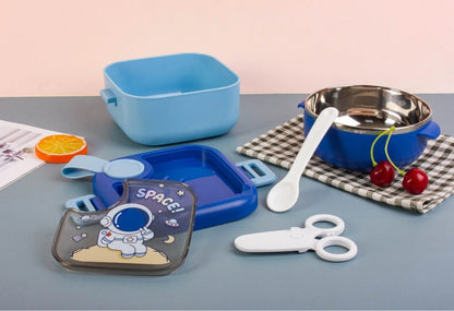 Cute Steel Insulated Bento Box/ Kids Lunch Box with Scissors & Spoon