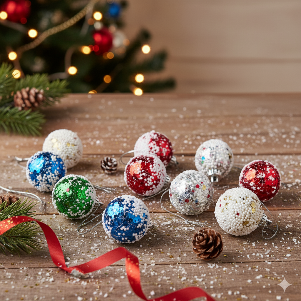 XMAS Decor Snow Balls  Ornaments Set - 12Pcs