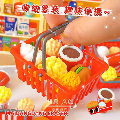 Fast Food Basket Erasers Set - 6 Pcs